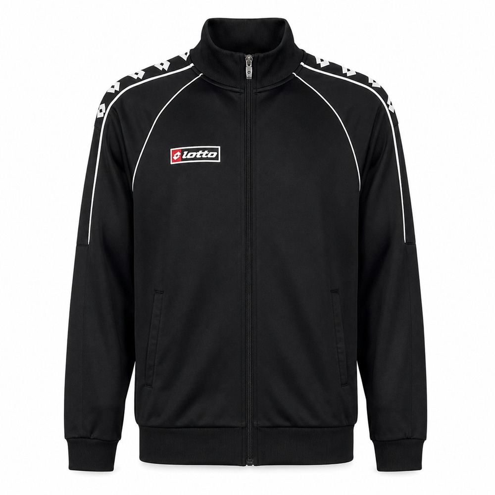 Lotto Mens Italian Sport Design Track Jacket Black White Logo Tape Zip Up XS